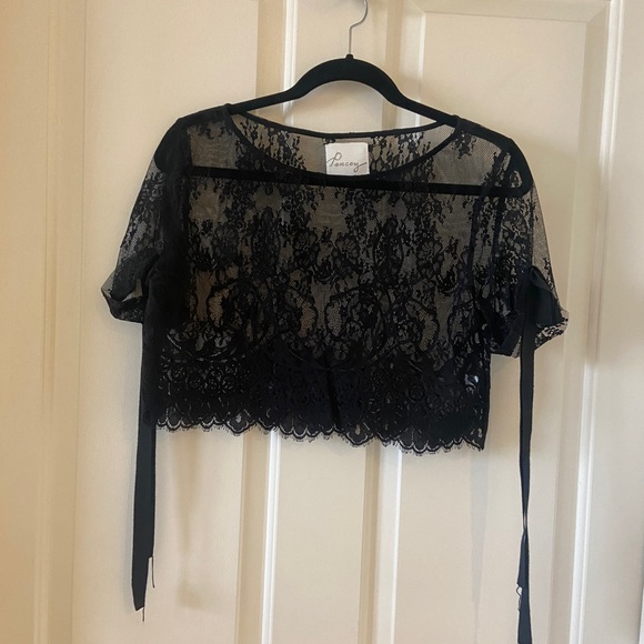 ANTHROPOLOGIE Pencey Crop Top Black Lace With Bow Ties Size XS - Picture 4 of 6